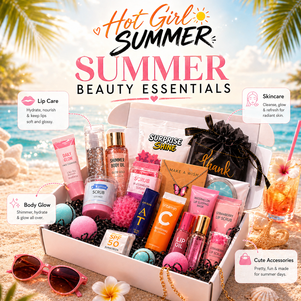 Hot Girl Summer Beauty Box - Women's Summer Essentials Set