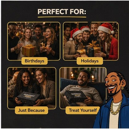 Surprise & Shine Snoop Box featuring rolling accessories and stickers, perfect for birthdays, holidays, or just because.